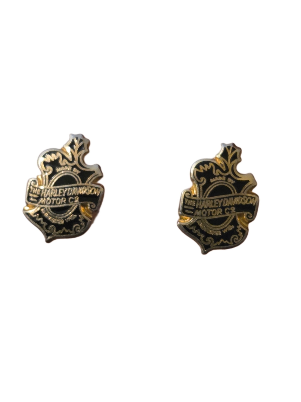 Harley-Davidson Black and Gold Logo Shield Stud Earrings